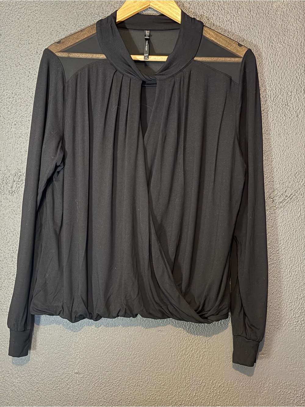Karen Millen Black Long-Sleeve Sheer Yoke Surplice Top